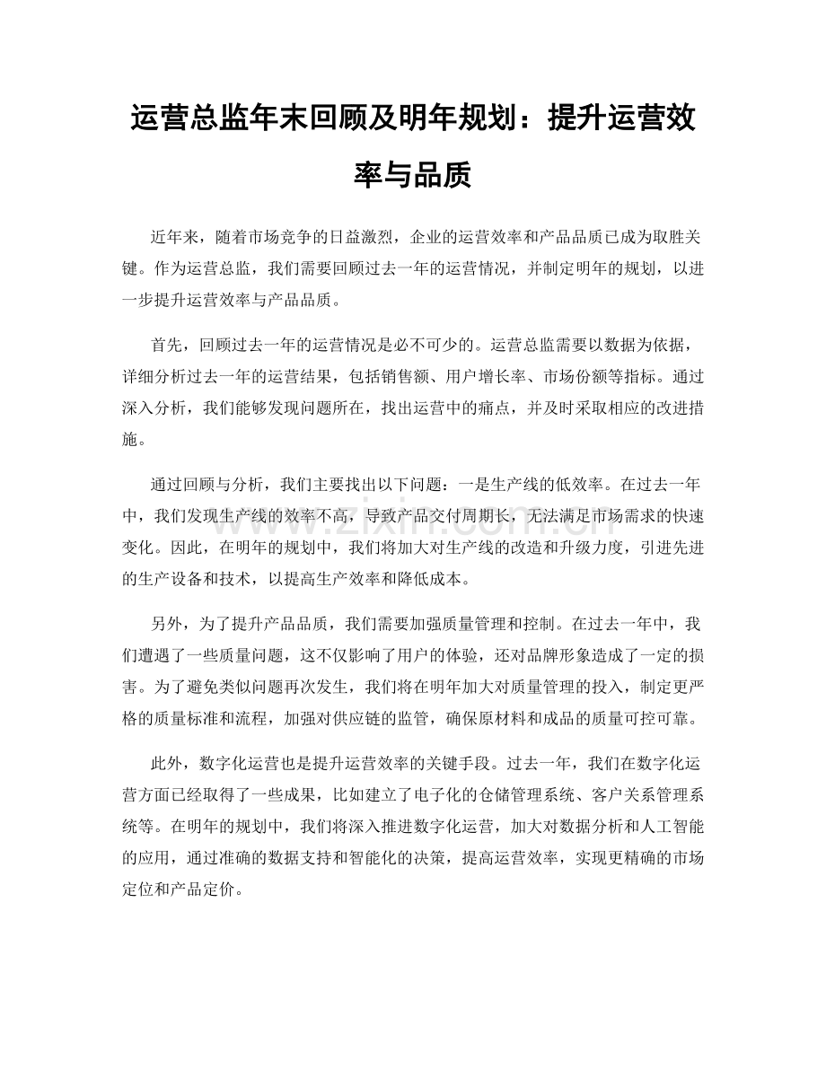 运营总监年末回顾及明年规划：提升运营效率与品质.docx_第1页