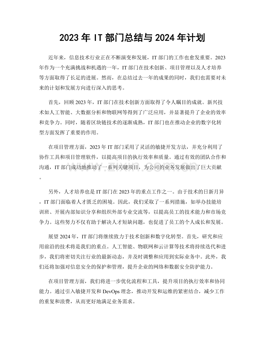 2023年IT部门总结与2024年计划.docx_第1页