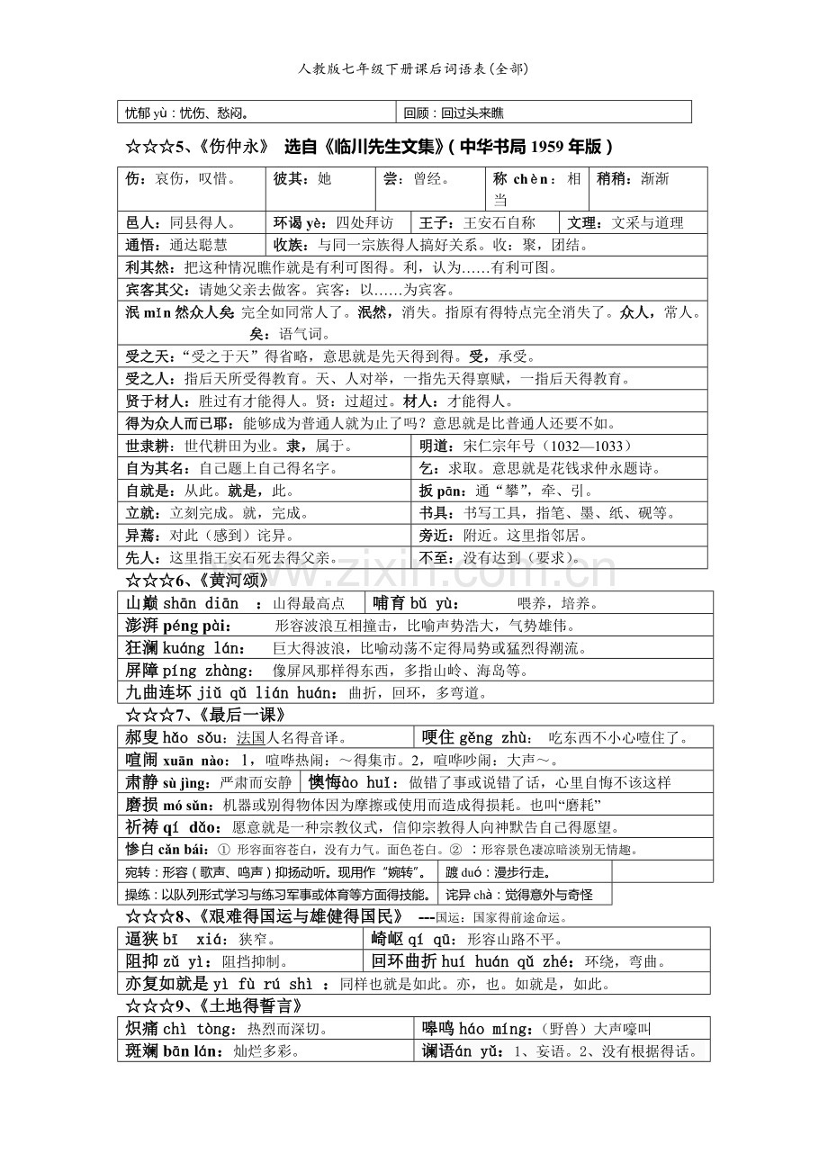 人教版七年级下册课后词语表(全部).doc_第2页