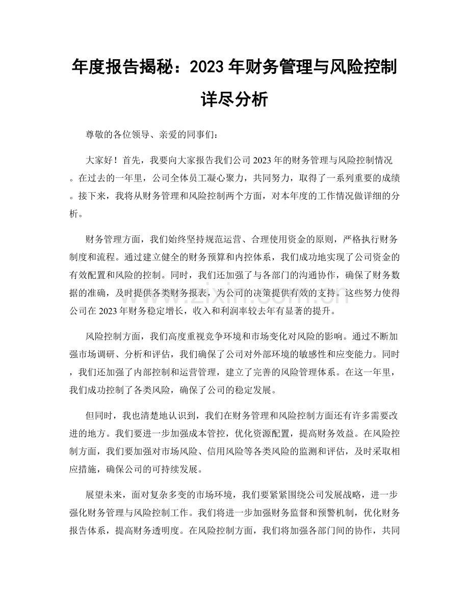 年度报告揭秘：2023年财务管理与风险控制详尽分析.docx_第1页