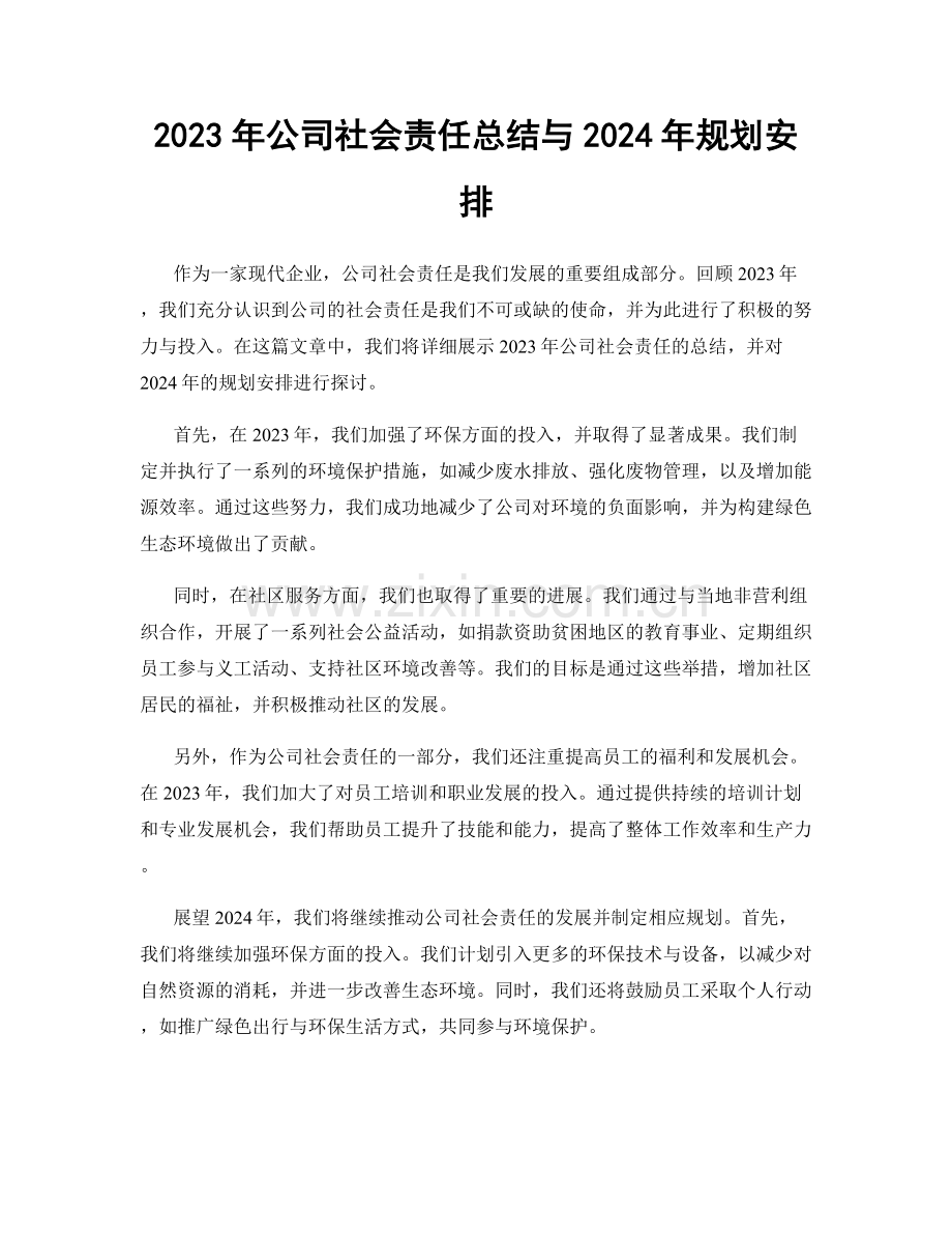 2023年公司社会责任总结与2024年规划安排.docx_第1页