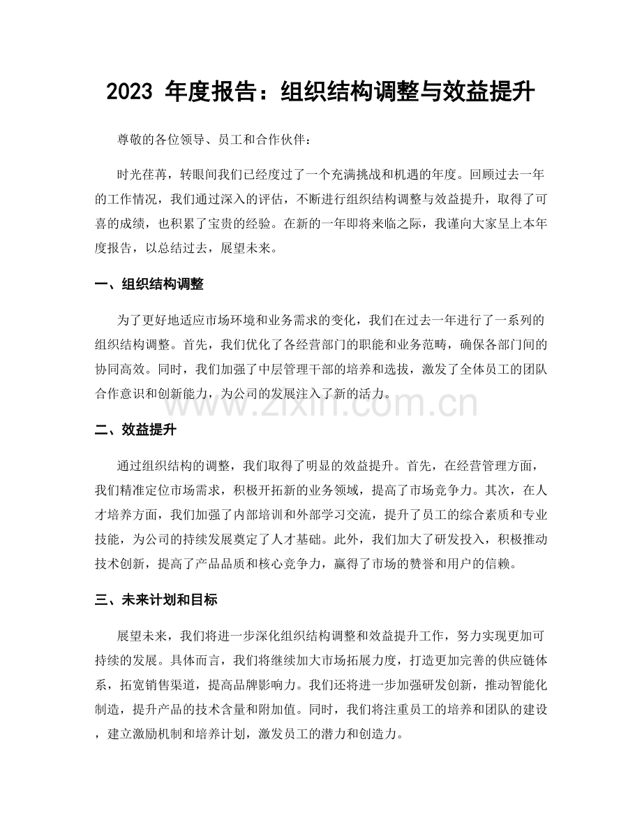 2023 年度报告：组织结构调整与效益提升.docx_第1页