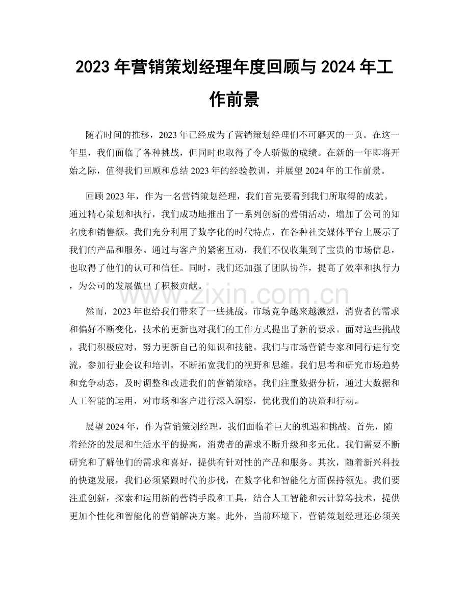 2023年营销策划经理年度回顾与2024年工作前景.docx_第1页