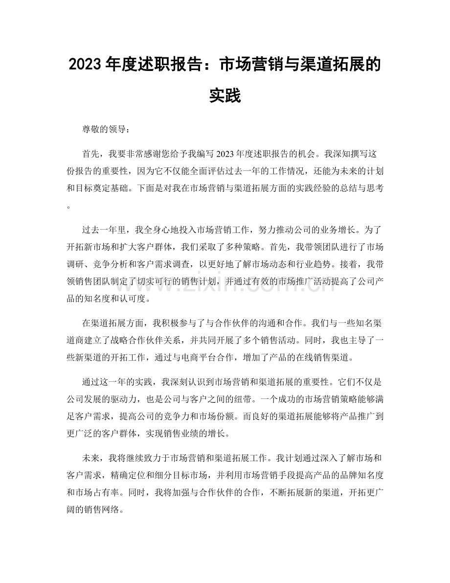 2023年度述职报告：市场营销与渠道拓展的实践.docx_第1页