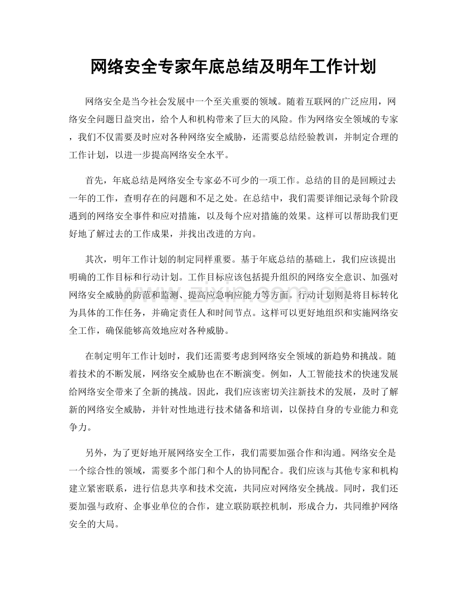 网络安全专家年底总结及明年工作计划.docx_第1页