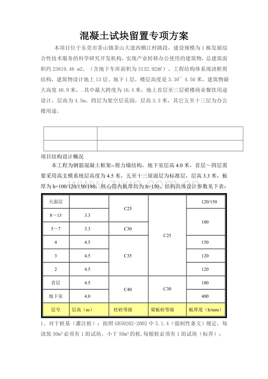 混凝土试块留置专项方案.docx_第1页