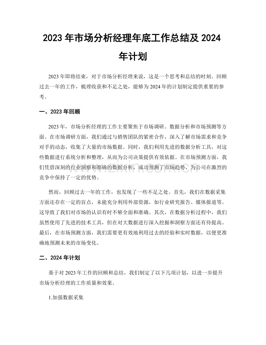 2023年市场分析经理年底工作总结及2024年计划.docx_第1页