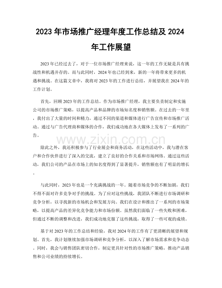 2023年市场推广经理年度工作总结及2024年工作展望.docx_第1页