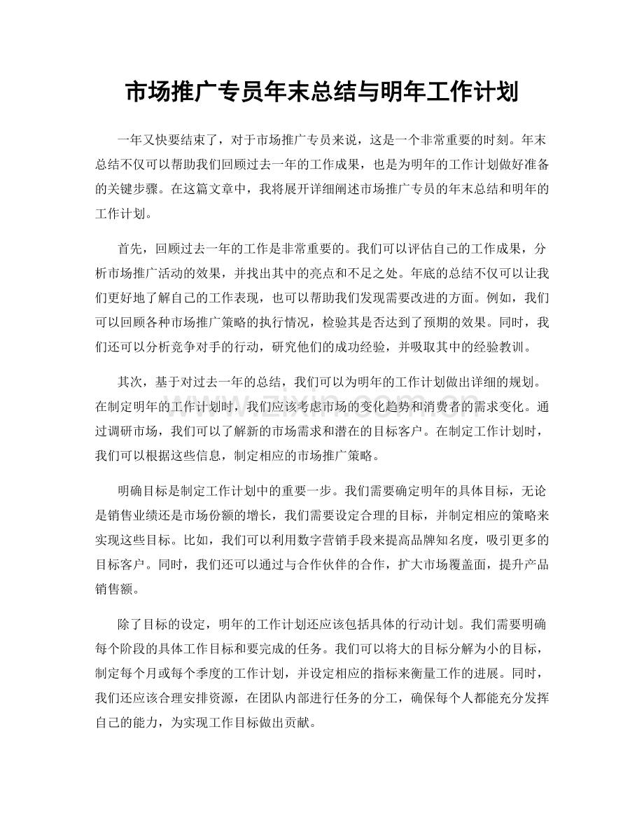 市场推广专员年末总结与明年工作计划.docx_第1页
