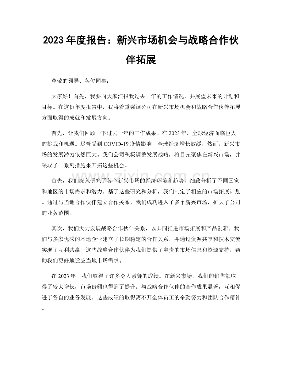 2023年度报告：新兴市场机会与战略合作伙伴拓展.docx_第1页