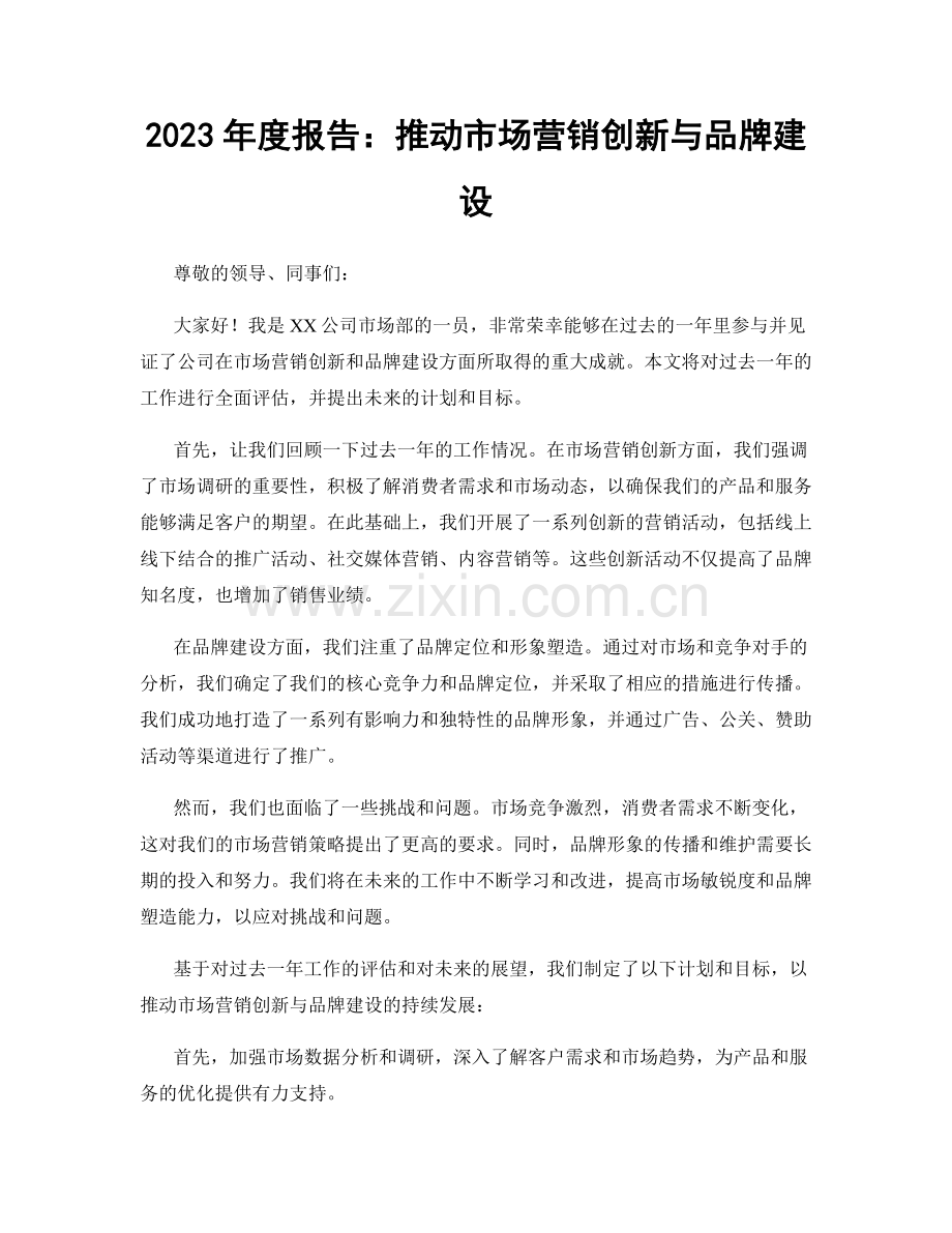 2023年度报告：推动市场营销创新与品牌建设.docx_第1页