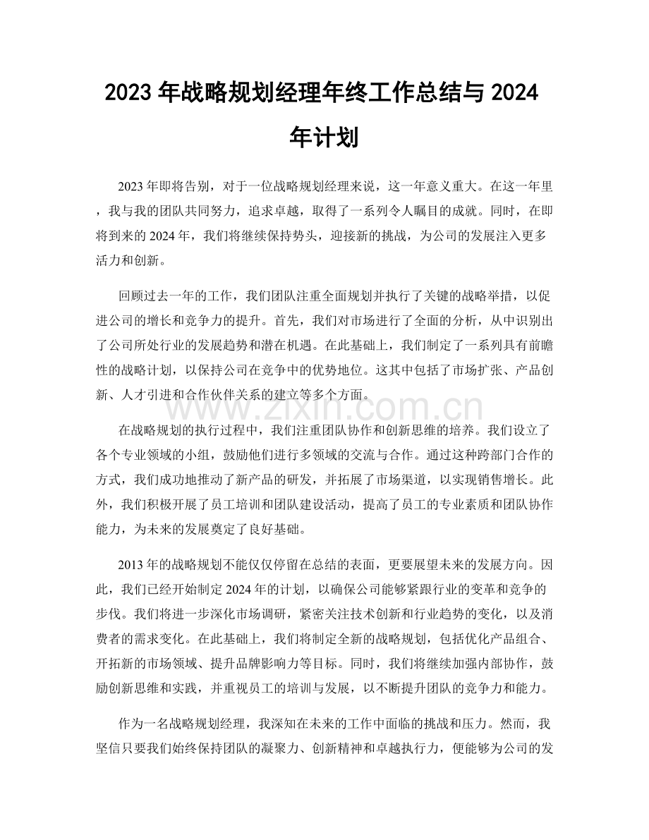 2023年战略规划经理年终工作总结与2024年计划.docx_第1页