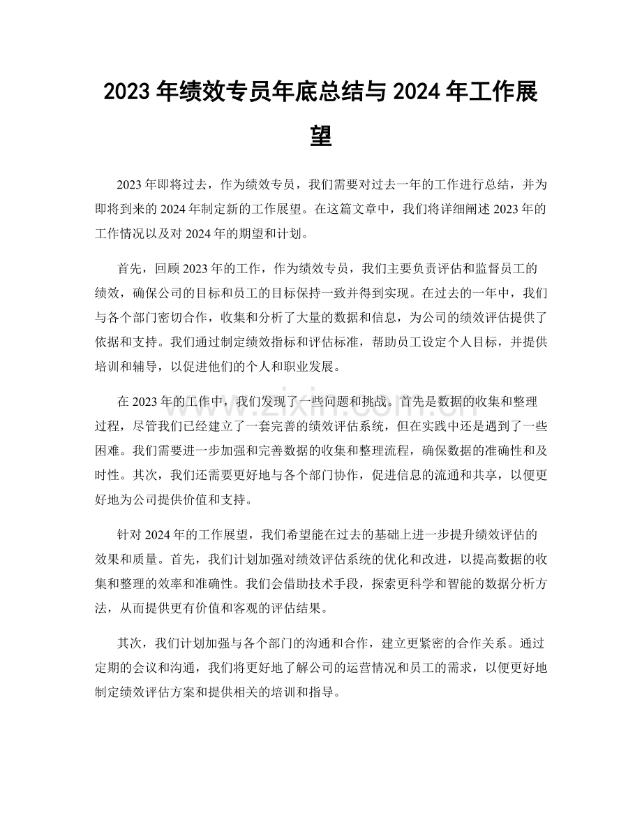 2023年绩效专员年底总结与2024年工作展望.docx_第1页