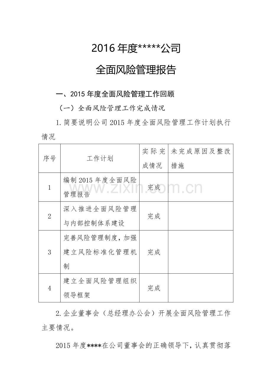 2016年度公司全面风险管理报告.doc_第1页