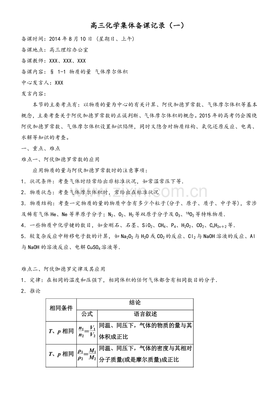 高三化学集体备课记录.doc_第1页