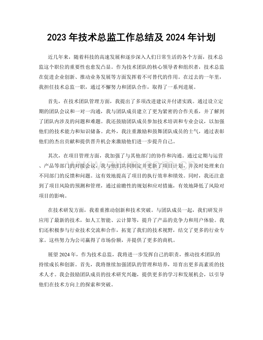 2023年技术总监工作总结及2024年计划.docx_第1页