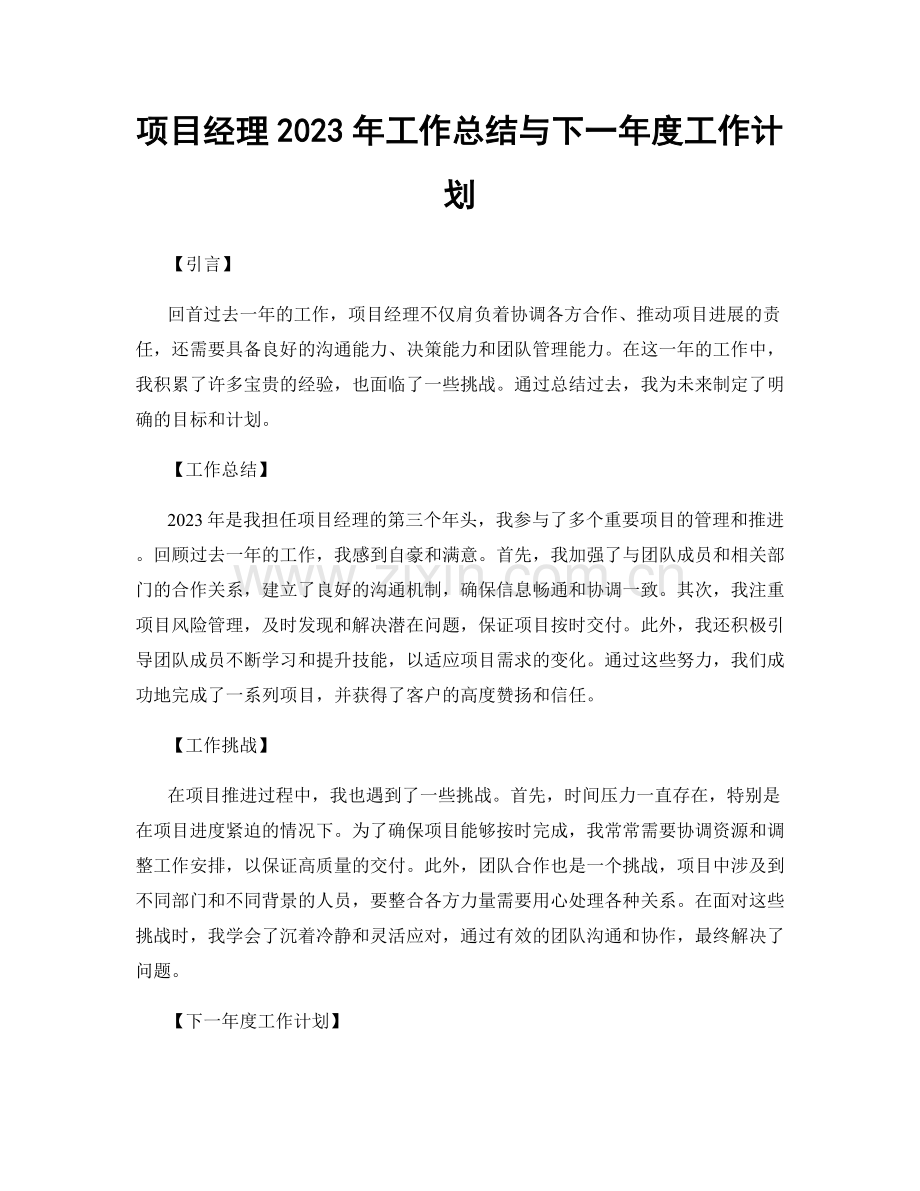 项目经理2023年工作总结与下一年度工作计划.docx_第1页