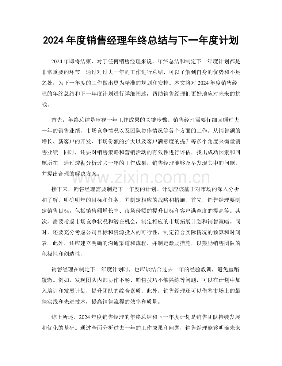 2024年度销售经理年终总结与下一年度计划.docx_第1页