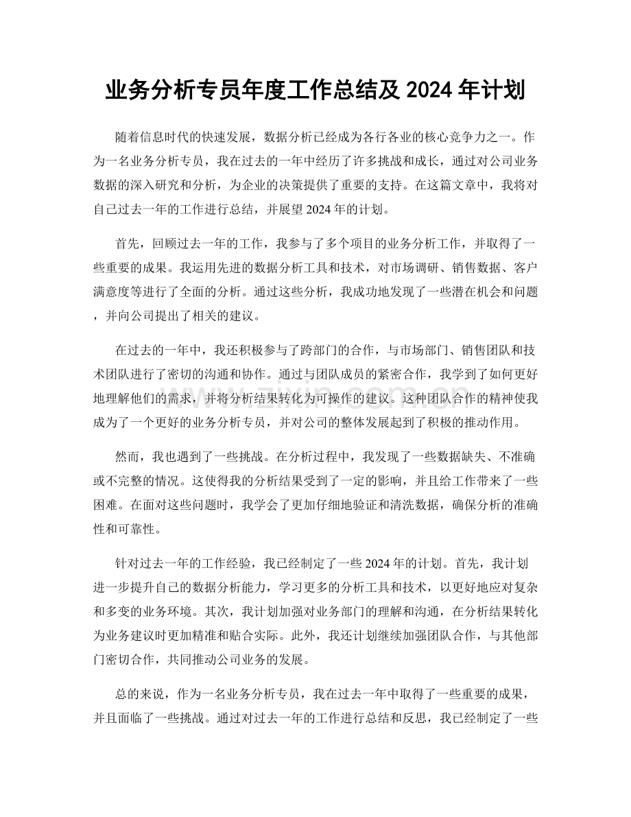 业务分析专员年度工作总结及2024年计划.docx_第1页