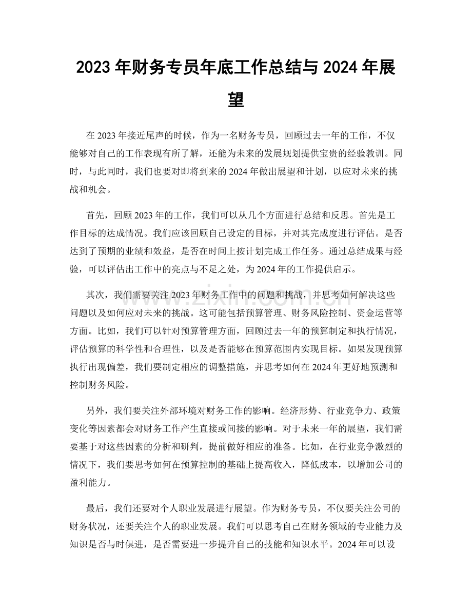 2023年财务专员年底工作总结与2024年展望.docx_第1页
