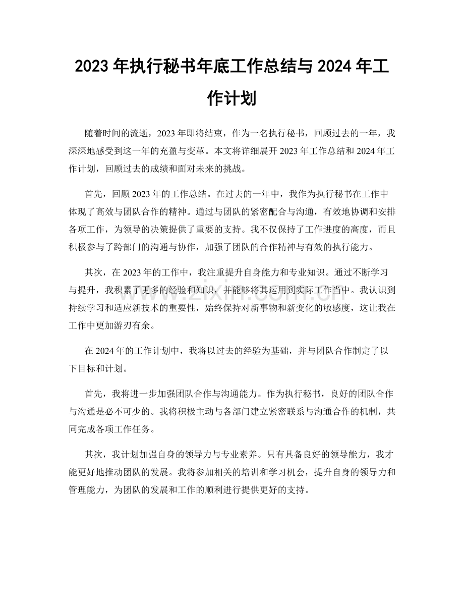 2023年执行秘书年底工作总结与2024年工作计划.docx_第1页