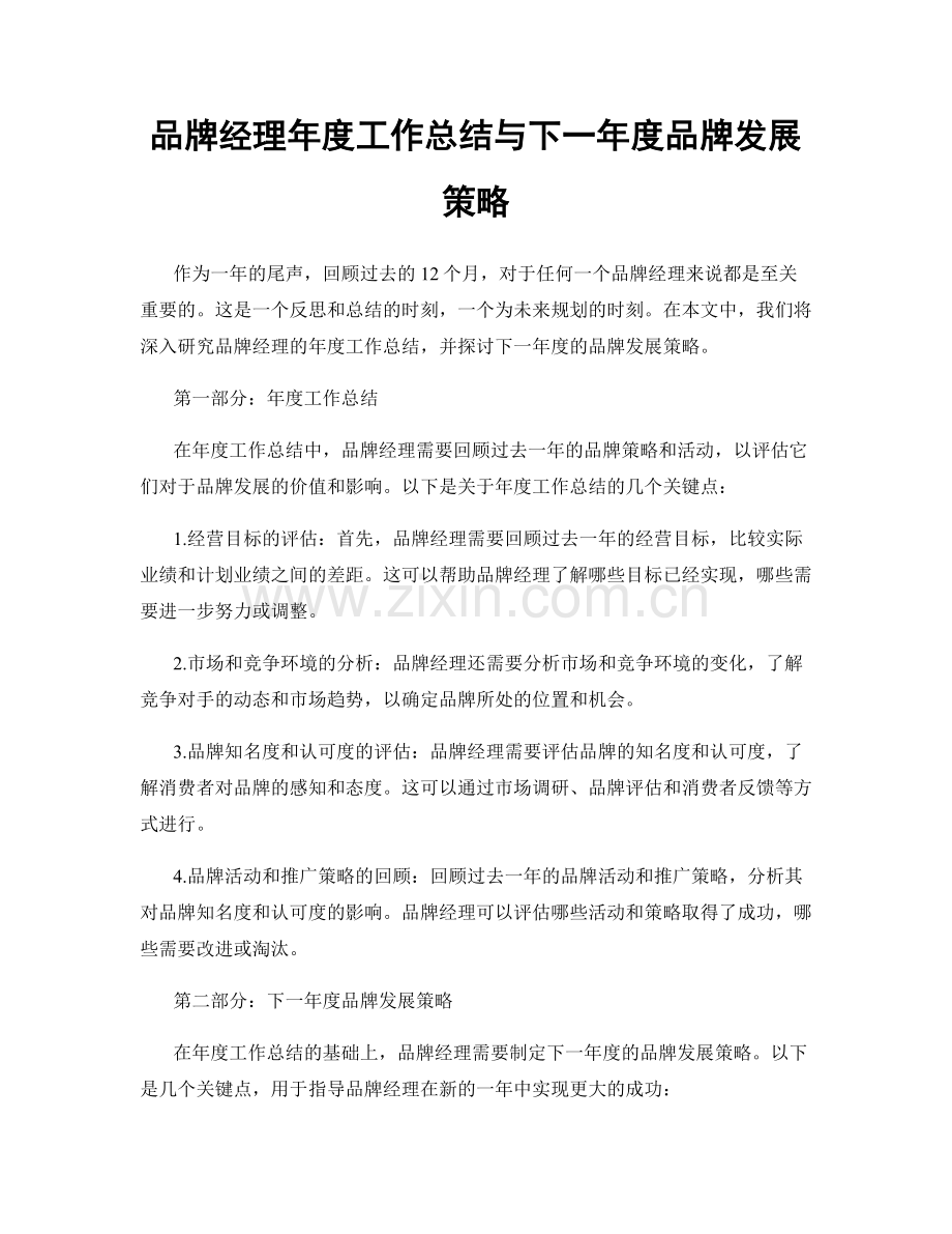 品牌经理年度工作总结与下一年度品牌发展策略.docx_第1页
