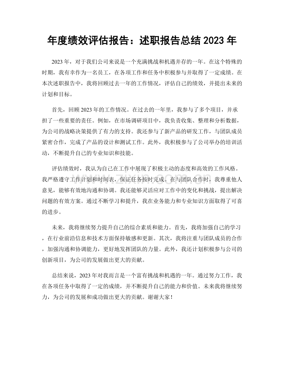 年度绩效评估报告：述职报告总结2023年.docx_第1页
