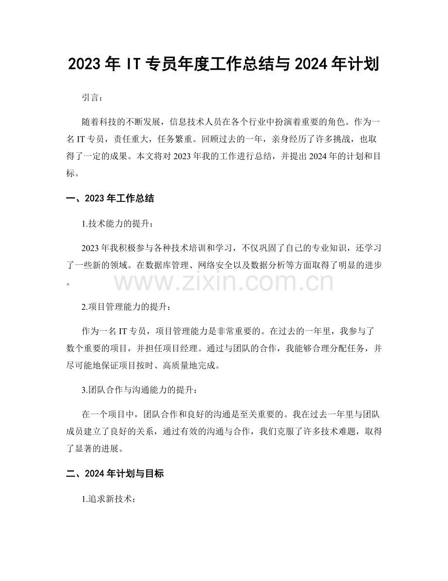 2023年IT专员年度工作总结与2024年计划.docx_第1页