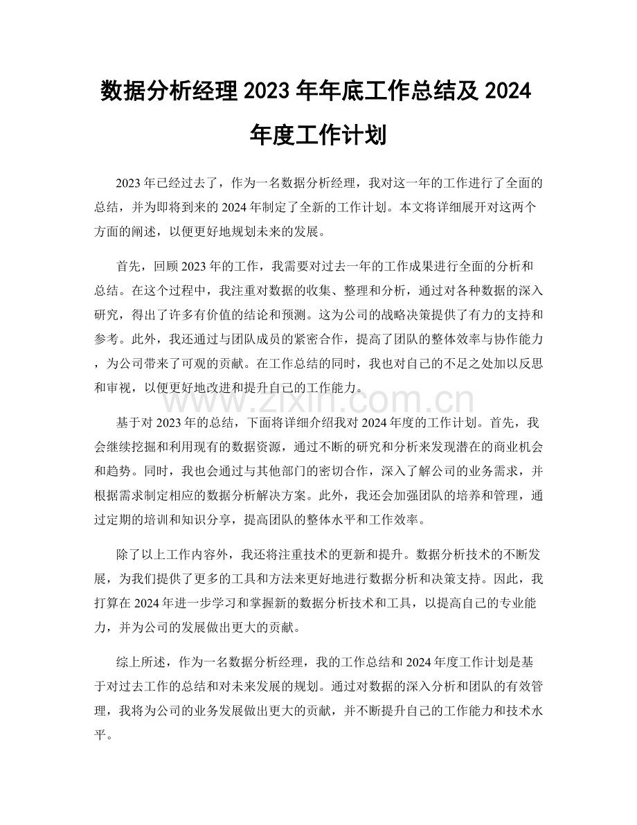 数据分析经理2023年年底工作总结及2024年度工作计划.docx_第1页