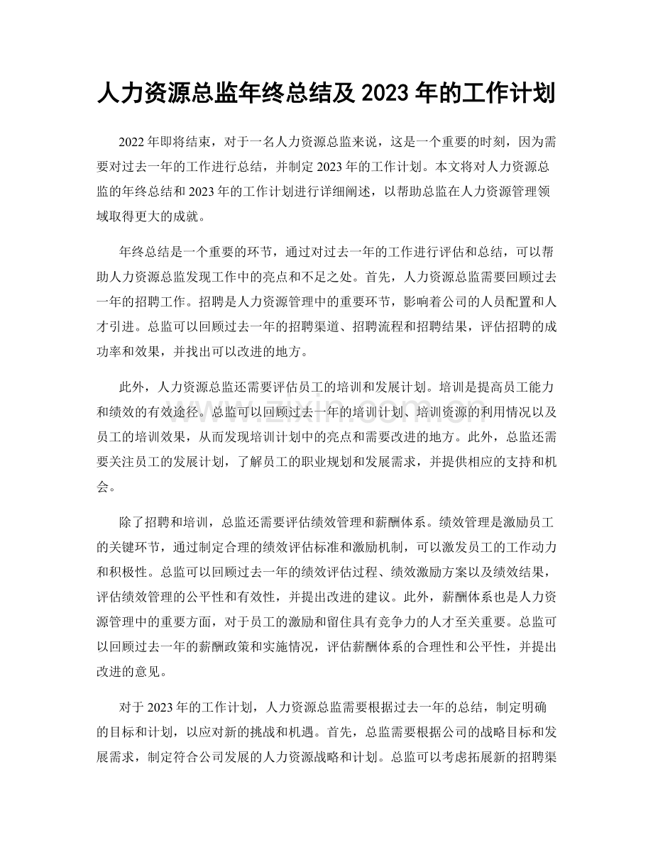 人力资源总监年终总结及2023年的工作计划.docx_第1页