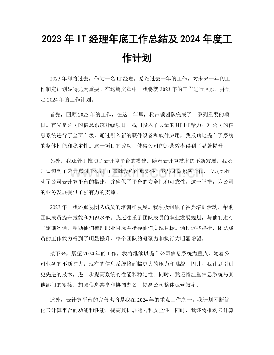 2023年IT经理年底工作总结及2024年度工作计划.docx_第1页