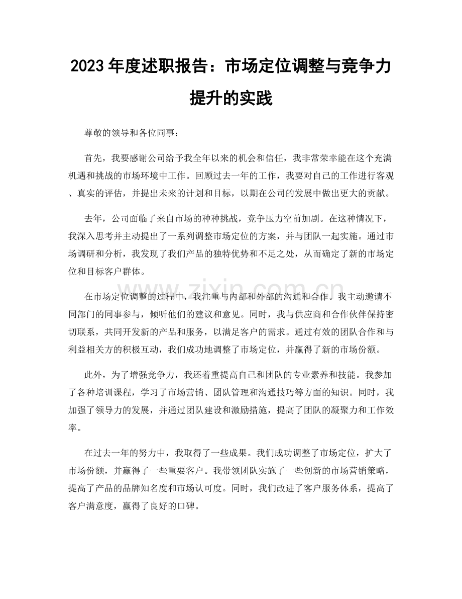 2023年度述职报告：市场定位调整与竞争力提升的实践.docx_第1页