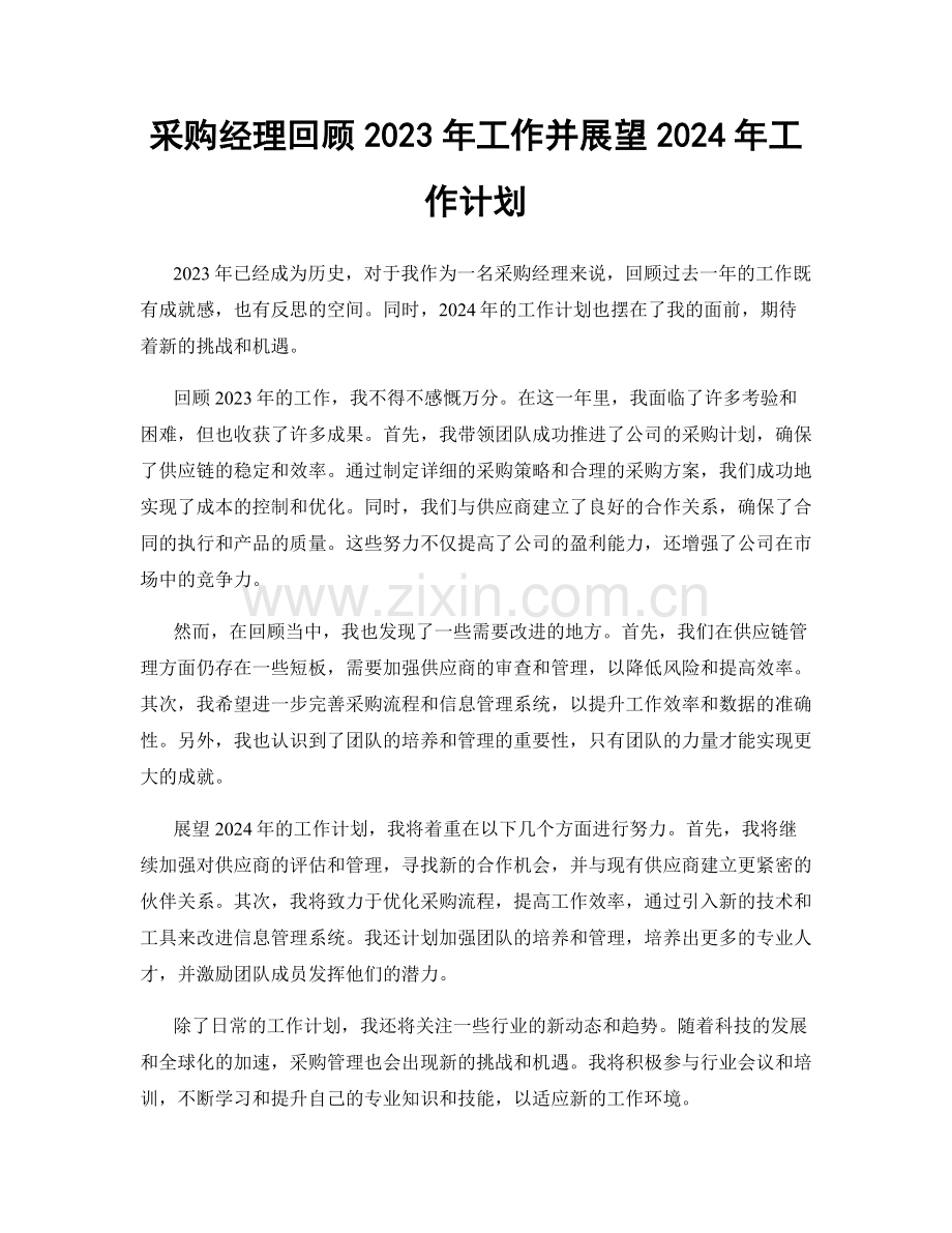 采购经理回顾2023年工作并展望2024年工作计划.docx_第1页
