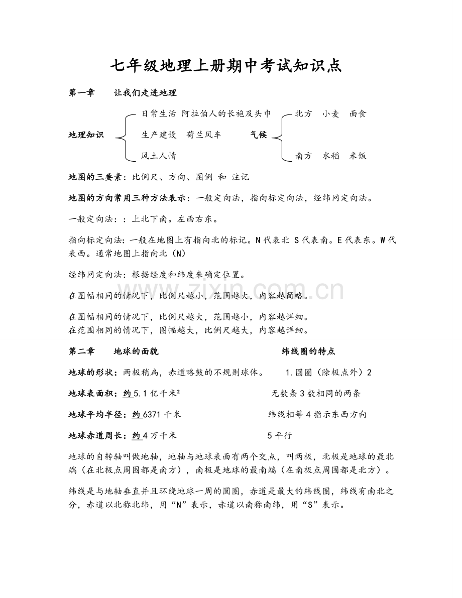 七年级地理上册期中考试知识点.doc_第1页