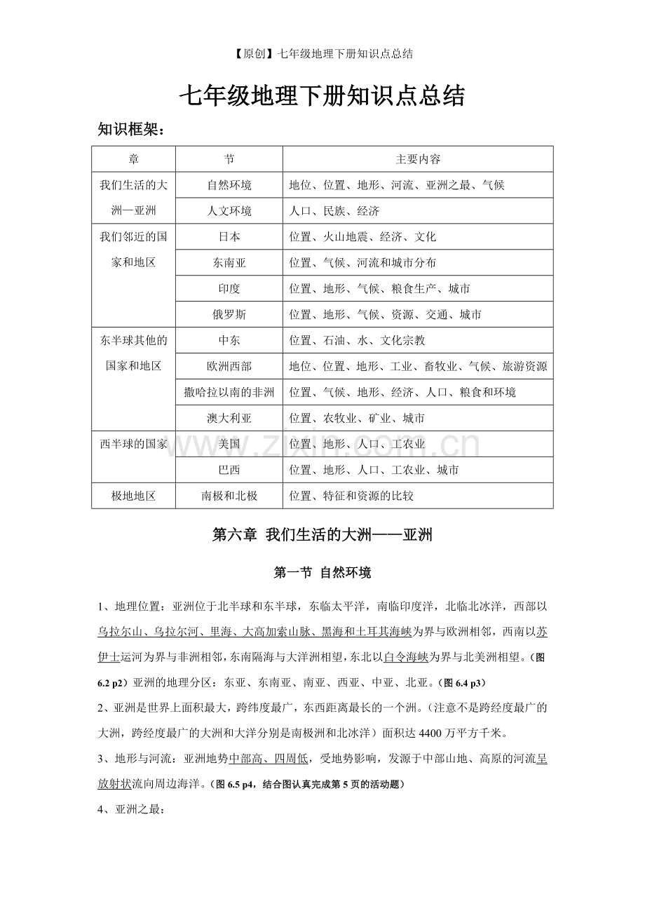 【原创】七年级地理下册知识点总结.doc_第1页