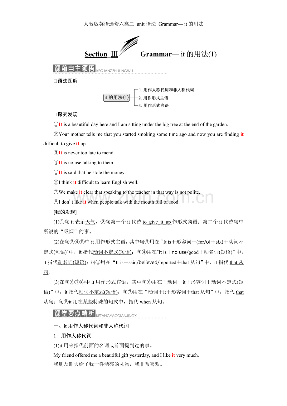 人教版英语选修六高二-unit语法-Grammar—-it的用法.doc_第1页