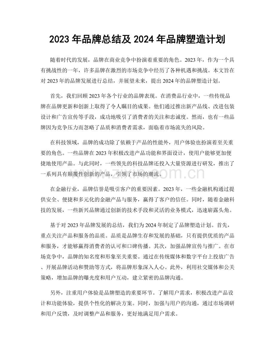 2023年品牌总结及2024年品牌塑造计划.docx_第1页
