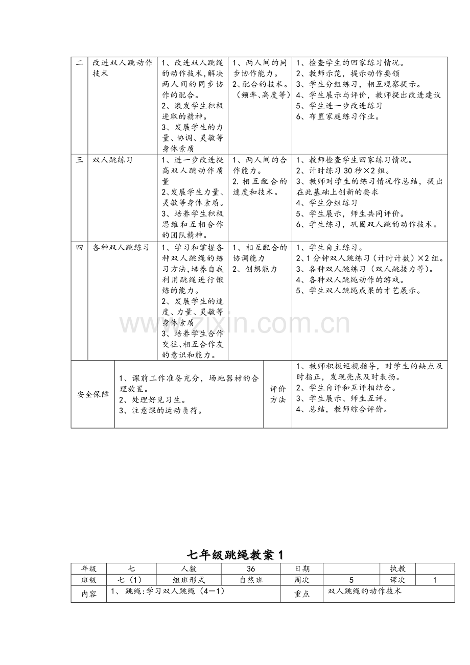 七年级跳绳单元教学计划及教案.doc_第2页