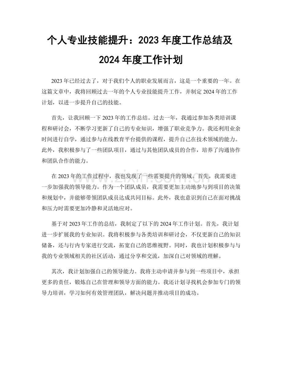 个人专业技能提升：2023年度工作总结及2024年度工作计划.docx_第1页