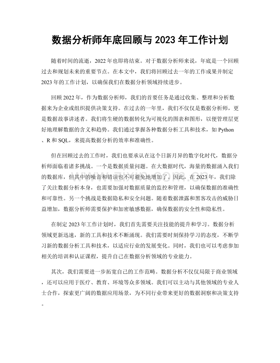 数据分析师年底回顾与2023年工作计划.docx_第1页