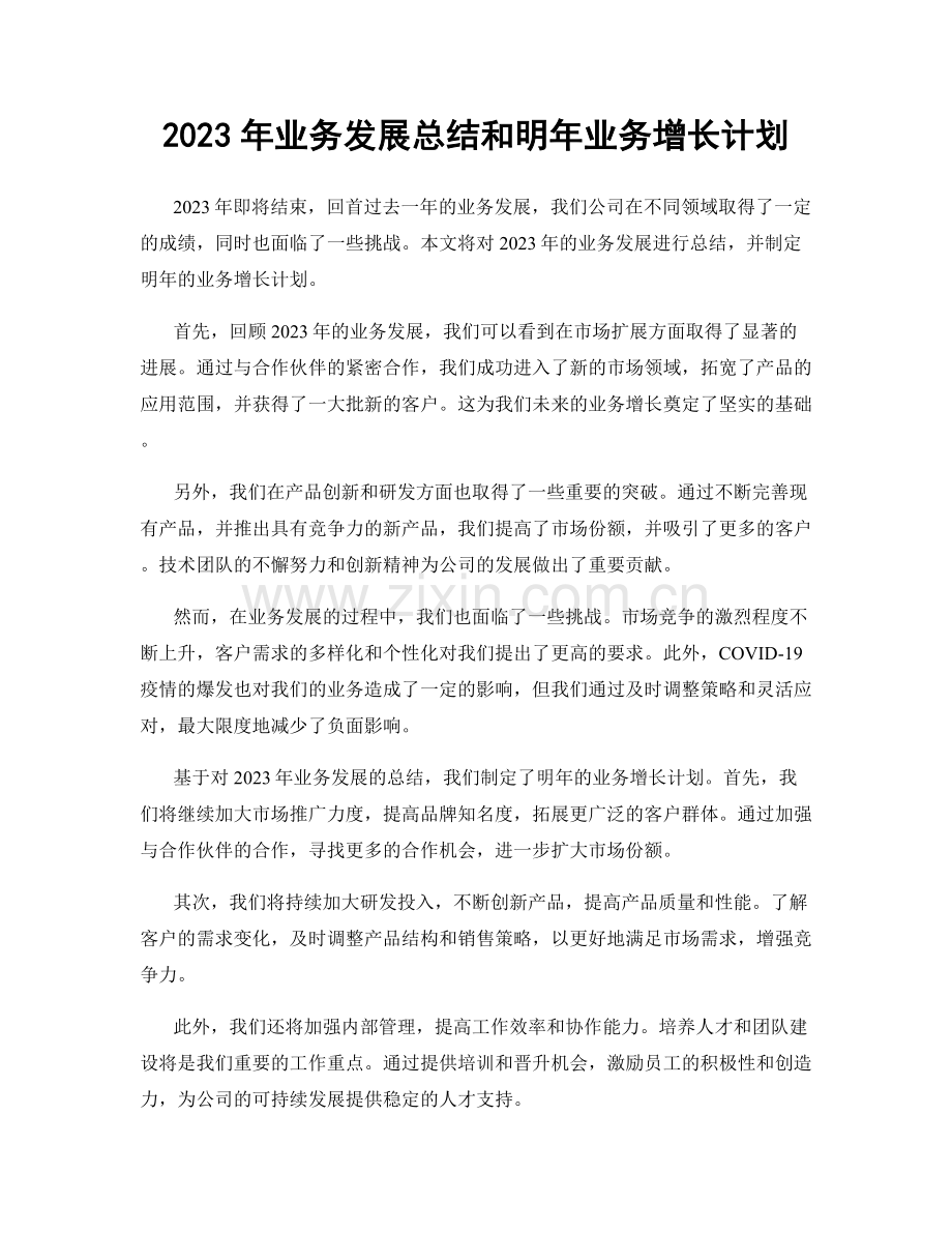 2023年业务发展总结和明年业务增长计划.docx_第1页