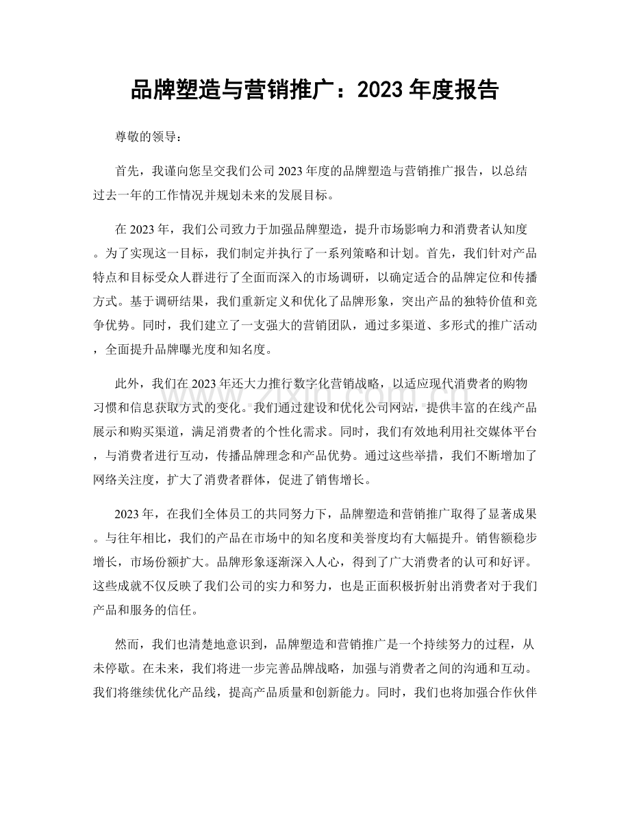 品牌塑造与营销推广：2023年度报告.docx_第1页