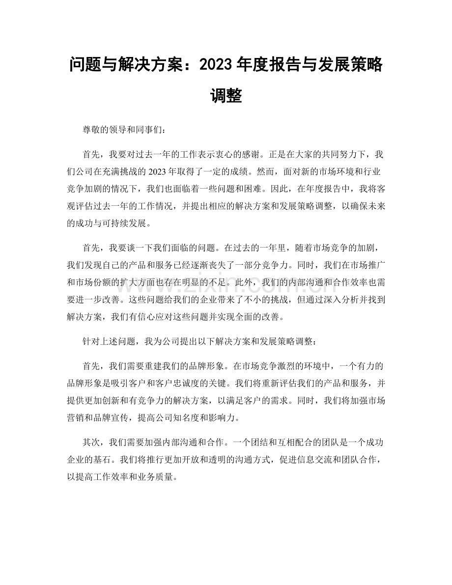 问题与解决方案：2023年度报告与发展策略调整.docx_第1页