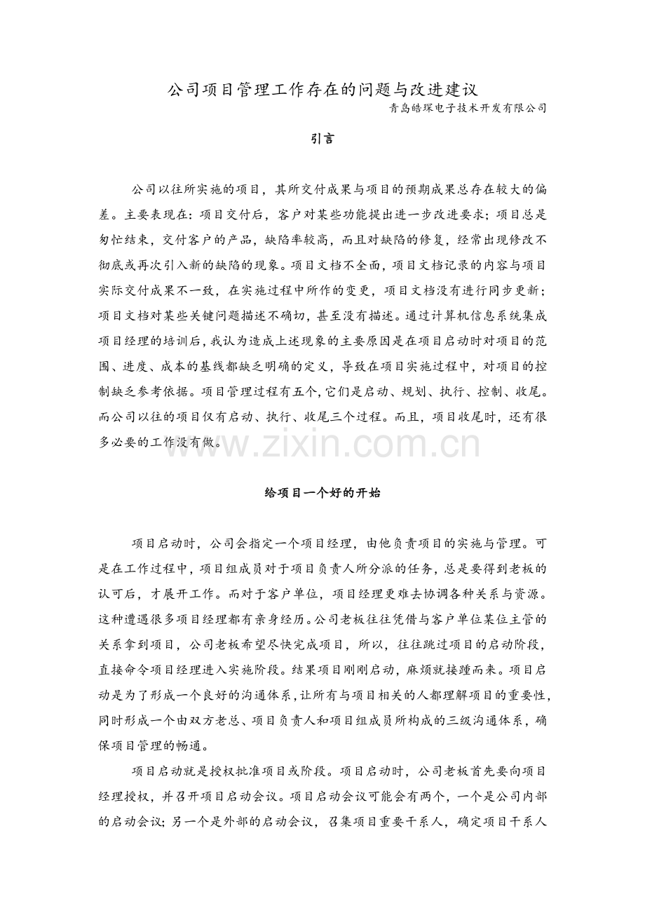 项目管理工作的改进建议.doc_第1页