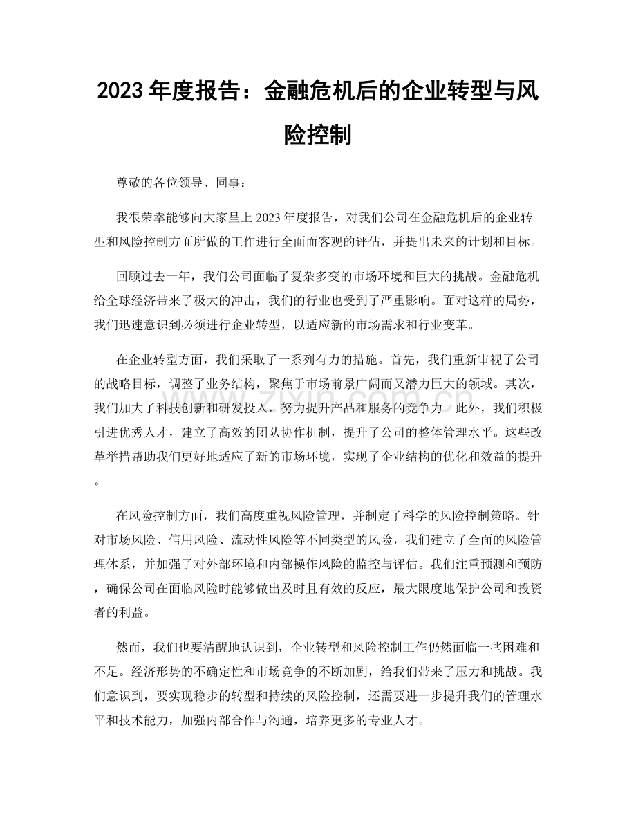 2023年度报告：金融危机后的企业转型与风险控制.docx_第1页