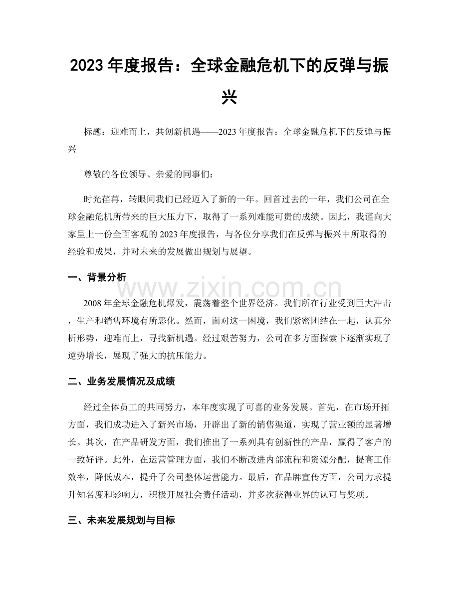 2023年度报告：全球金融危机下的反弹与振兴.docx_第1页