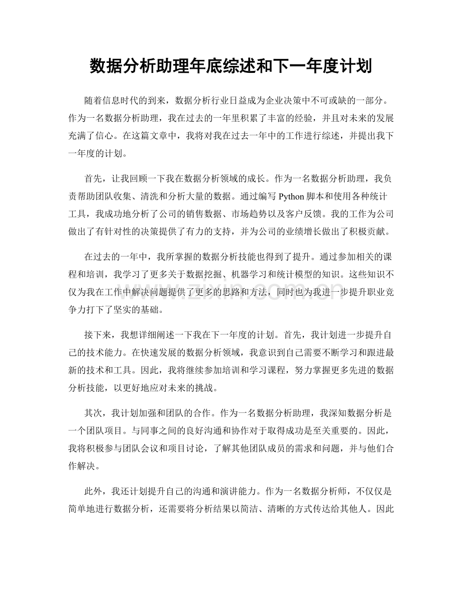 数据分析助理年底综述和下一年度计划.docx_第1页