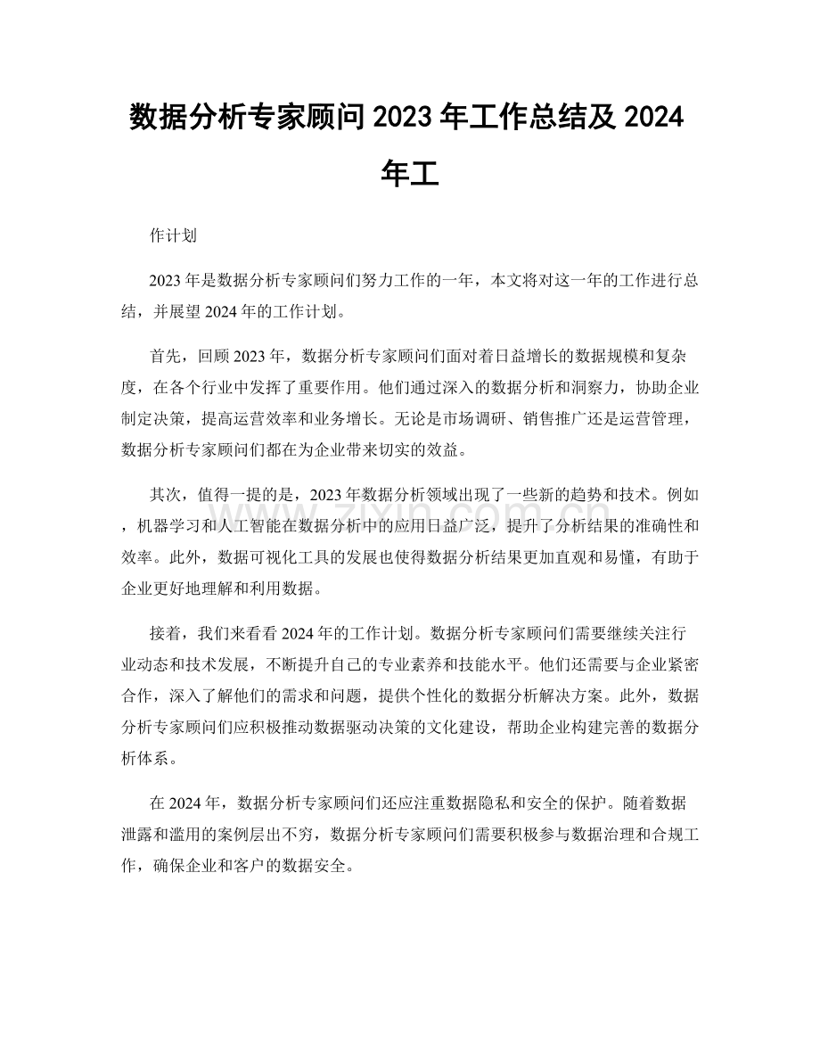 数据分析专家顾问2023年工作总结及2024年工.docx_第1页
