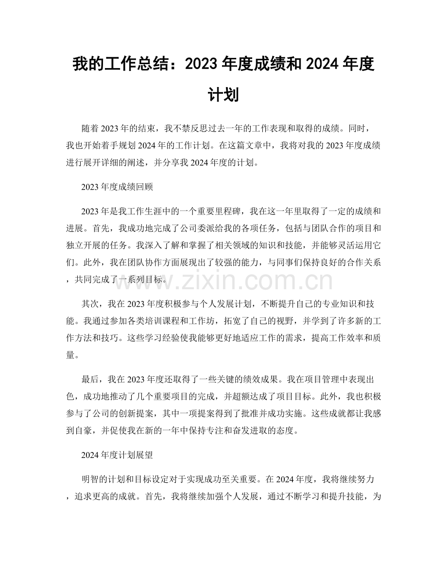 我的工作总结：2023年度成绩和2024年度计划.docx_第1页