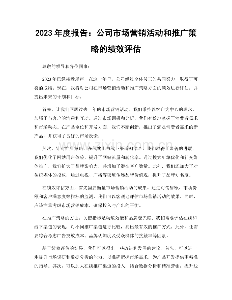 2023年度报告：公司市场营销活动和推广策略的绩效评估.docx_第1页